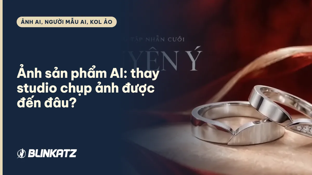 Ảnh sản phẩm AI: cặp nhẫn cưới Duyên Ý trên nền lụa đỏ tạo bằng AI