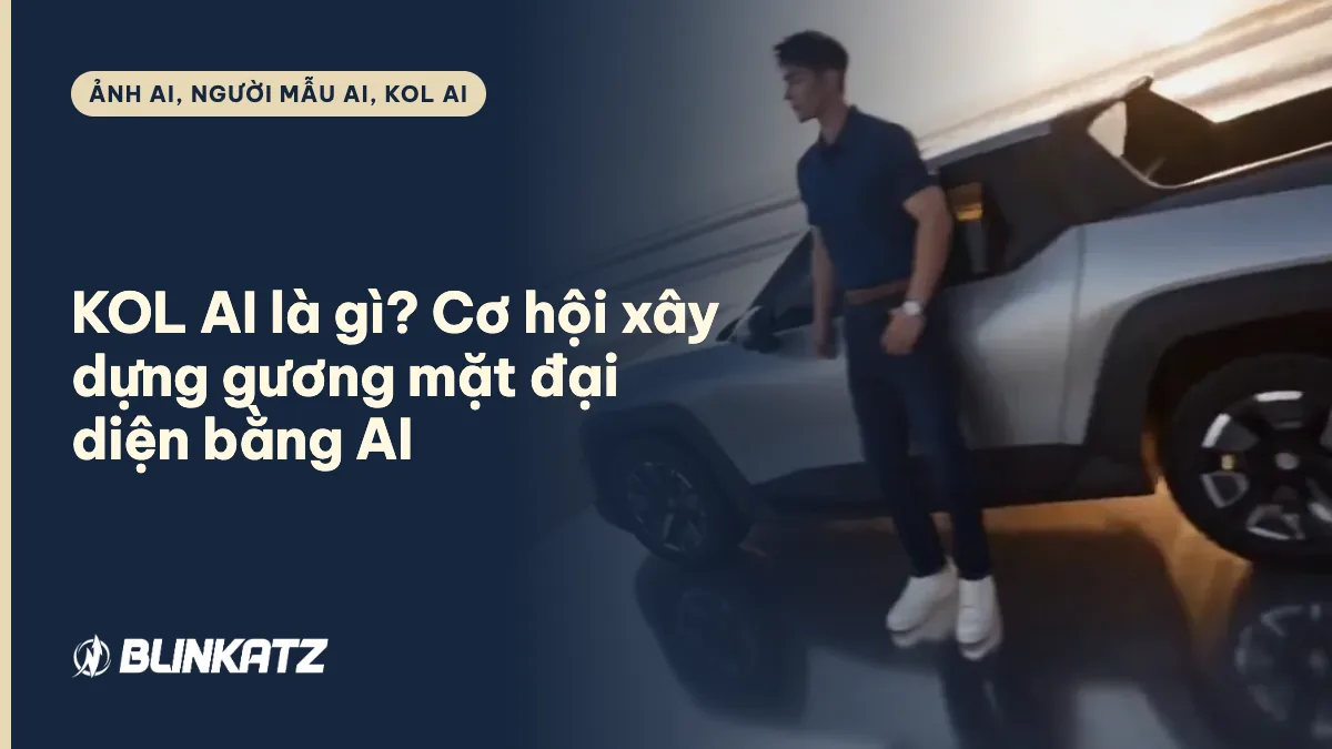KOL AI: nhân vật AI đứng cạnh xe VinFast WILD trên bãi biển hoàng hôn