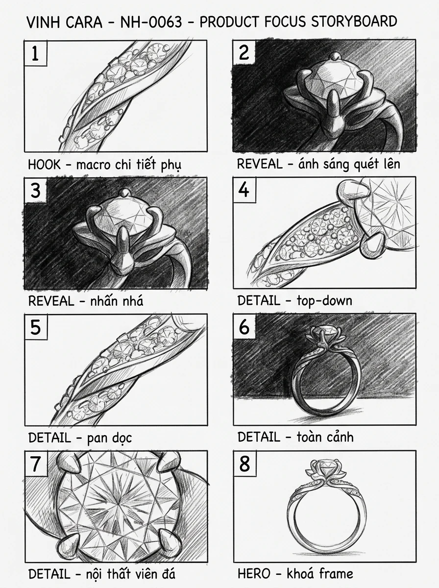 Bảng storyboard chia cảnh cho một video sản phẩm trước khi sản xuất